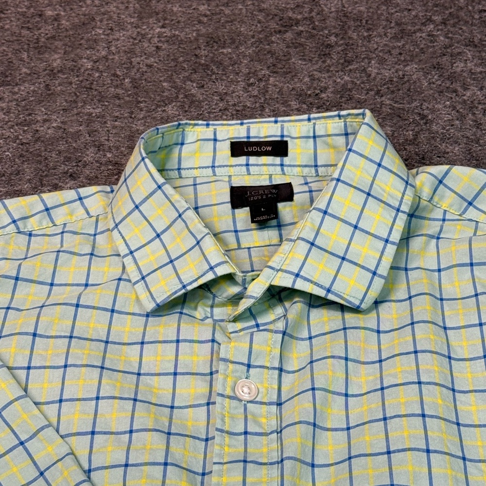 J. Crew Men's Green and Yellow Plaid Shirt